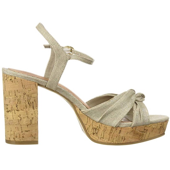 Knotted Bow Cork Platform High Heel Sandal - Picture 4 of 5